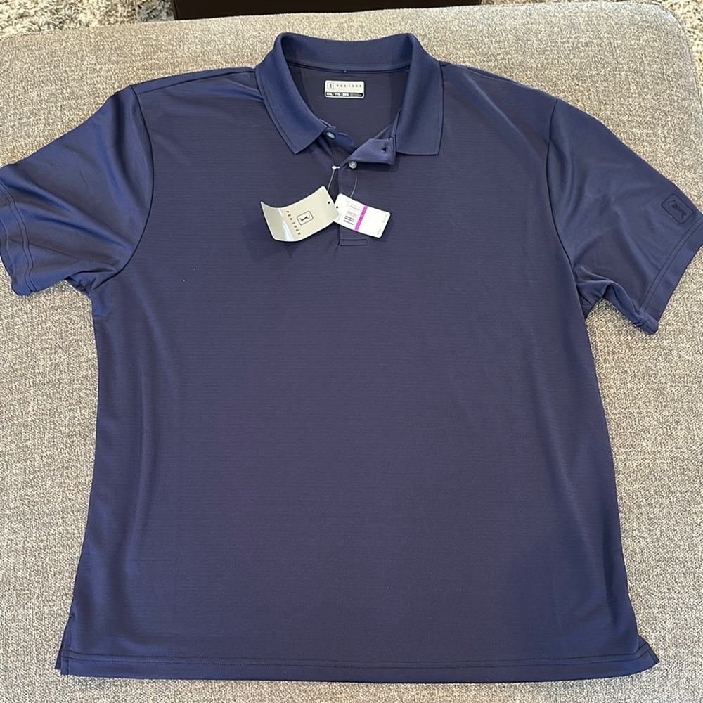 NWT men’s PGAtour navy blue golf shirt. Size XXL